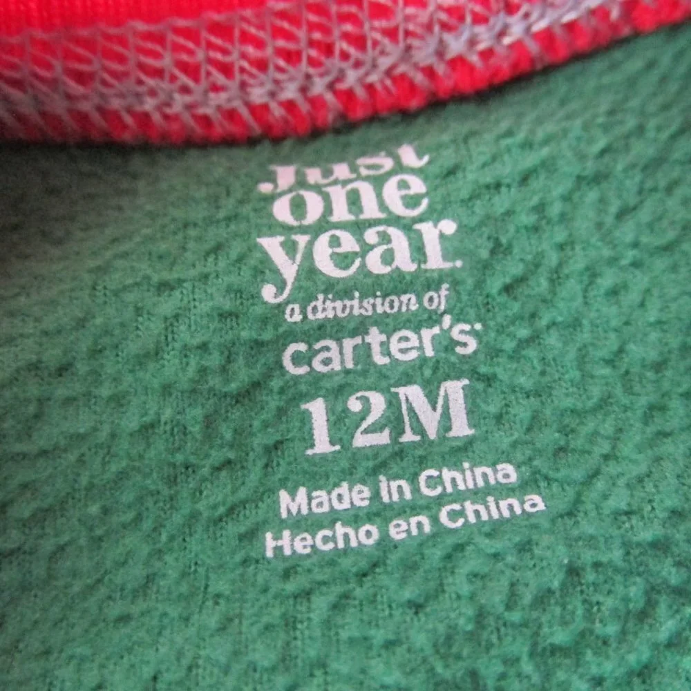 Carters Just One Year Zip Up Footed Christmas Sleeper‎ Boys 12M Green Snowman